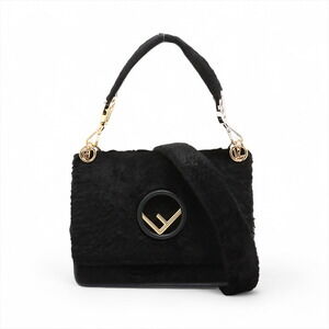 Fendi Canayef fur leather shoulder bag black